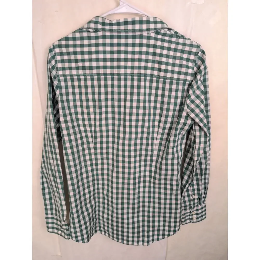J.Crew green gingham check button up shirt Size Sm Preppy Classic Retro